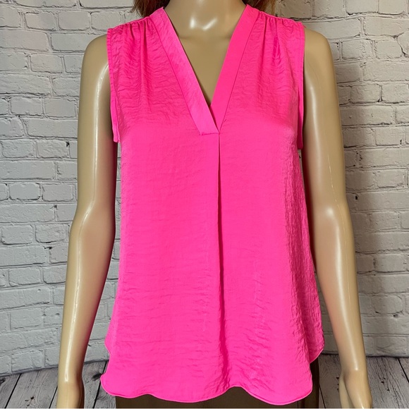 NWT New Vince Camuto Pink Rumpled Satin Sleeveless Blouse Size XS - Picture 9 of 12